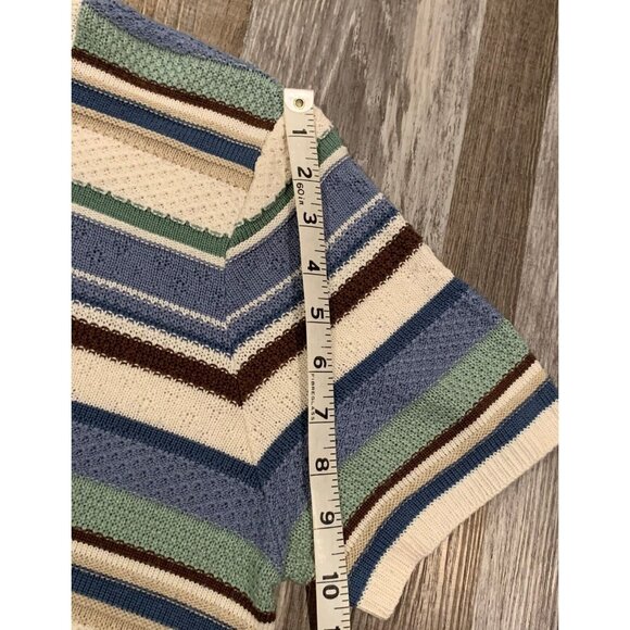 Alfred Dunner Striped Short Sleeve Knit Top Blue Green Lightweight Sweater Sz XL - Picture 10 of 12